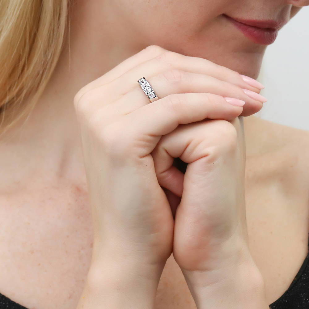 Channel Cushion CZ Eternity Ring in Sterling Silver