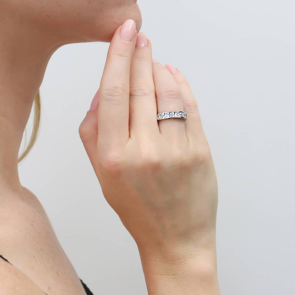Channel Cushion CZ Eternity Ring in Sterling Silver