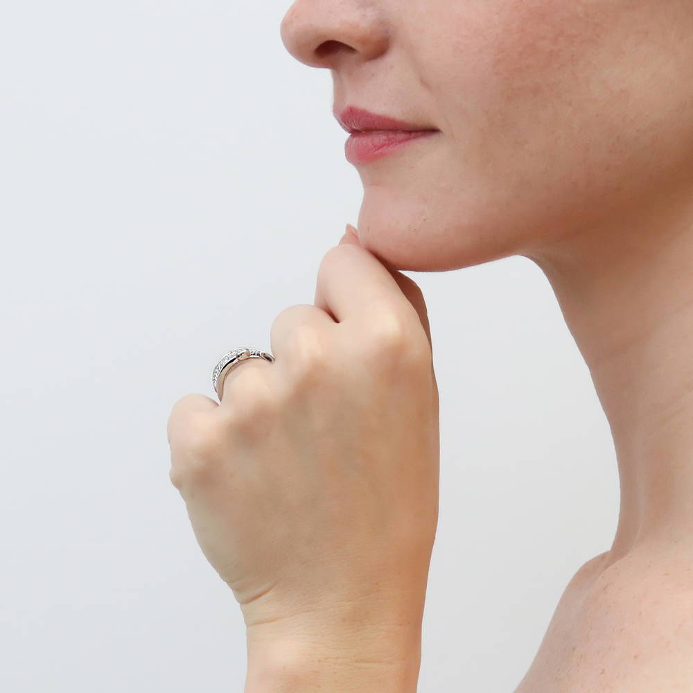 Model wearing Feather Bypass CZ Ring in Sterling Silver, 3 of 9