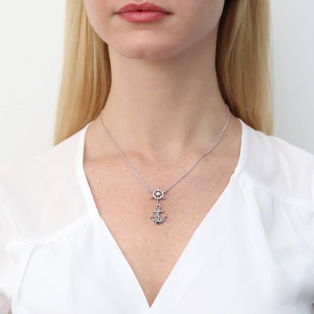 Anchor CZ Pendant Necklace in Sterling Silver