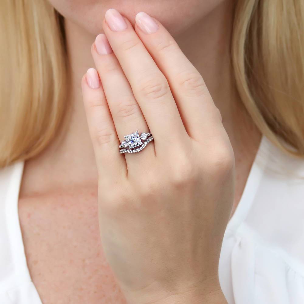 3-Stone Woven Princess CZ Ring Set in Sterling Silver