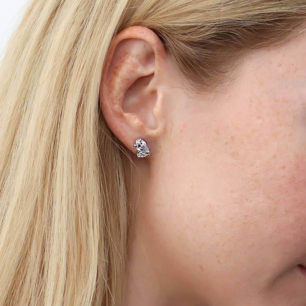 2-Stone CZ Stud Earrings in Sterling Silver