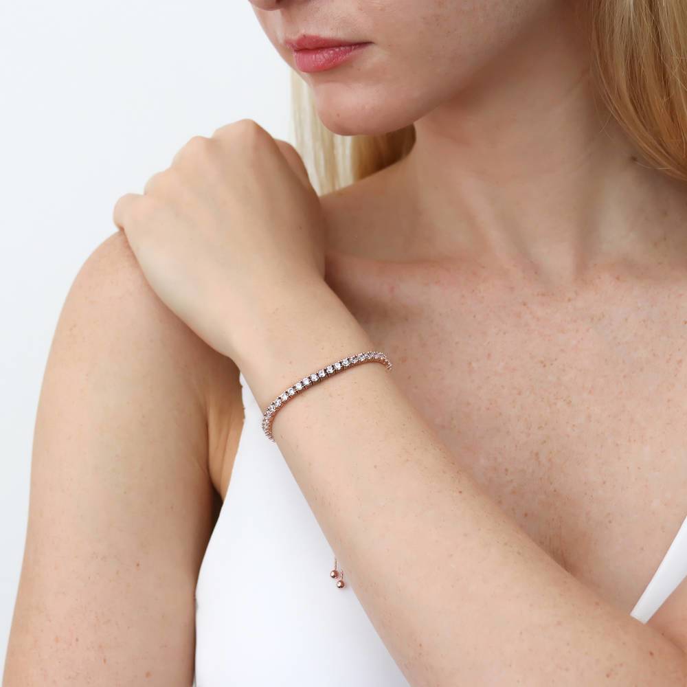 Bar CZ Statement Tennis Bracelet in Rose Gold Flashed Sterling Silver