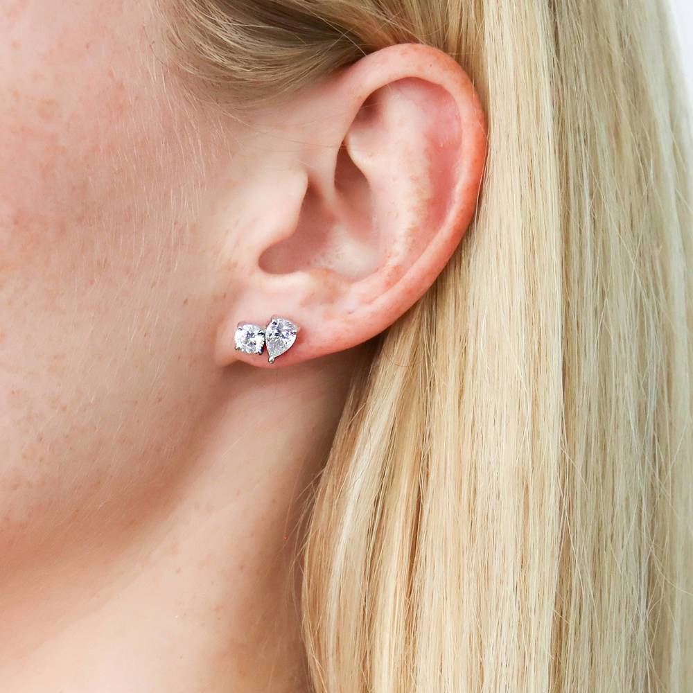 2-Stone CZ Stud Earrings in Sterling Silver