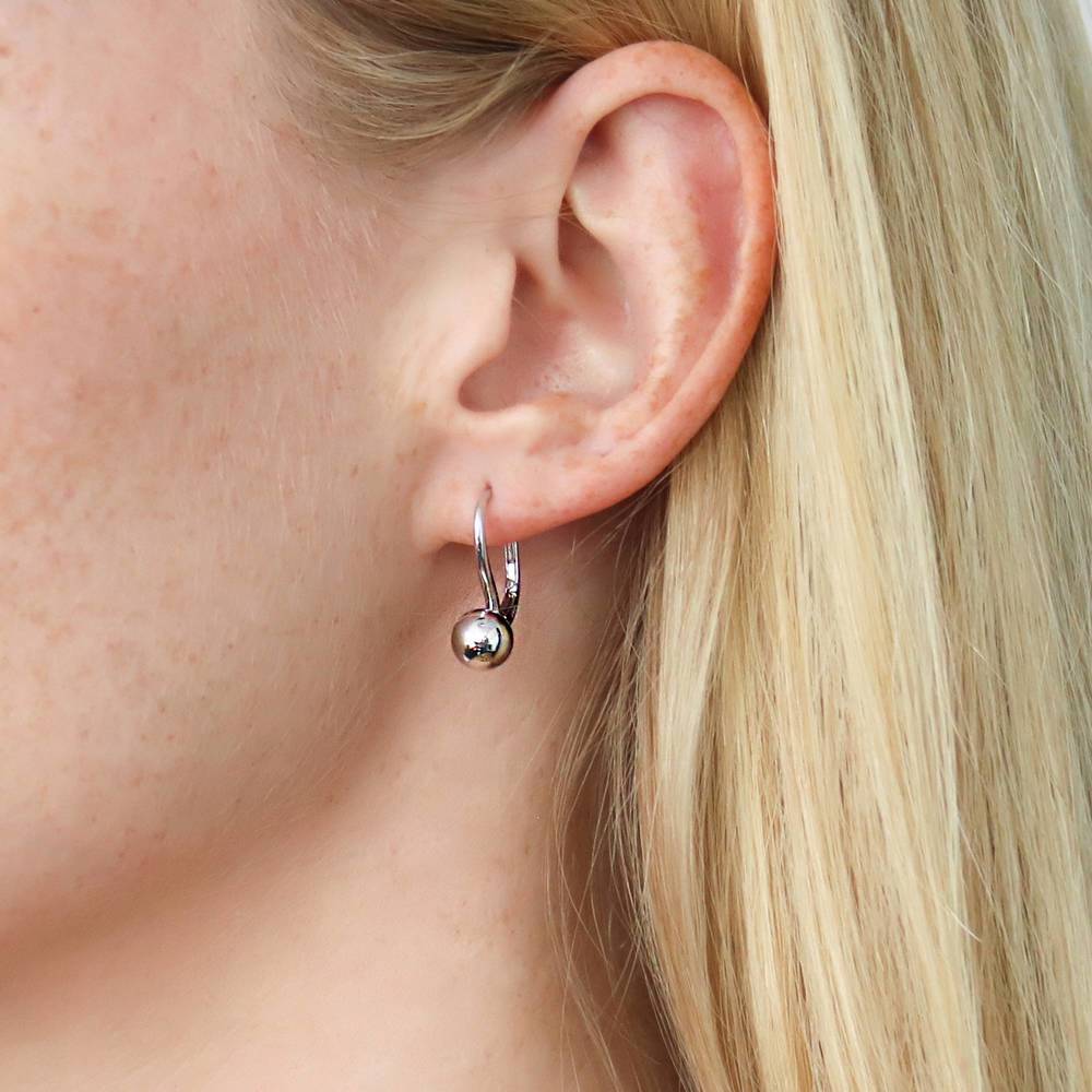 Ball Bead Leverback Earrings in Sterling Silver