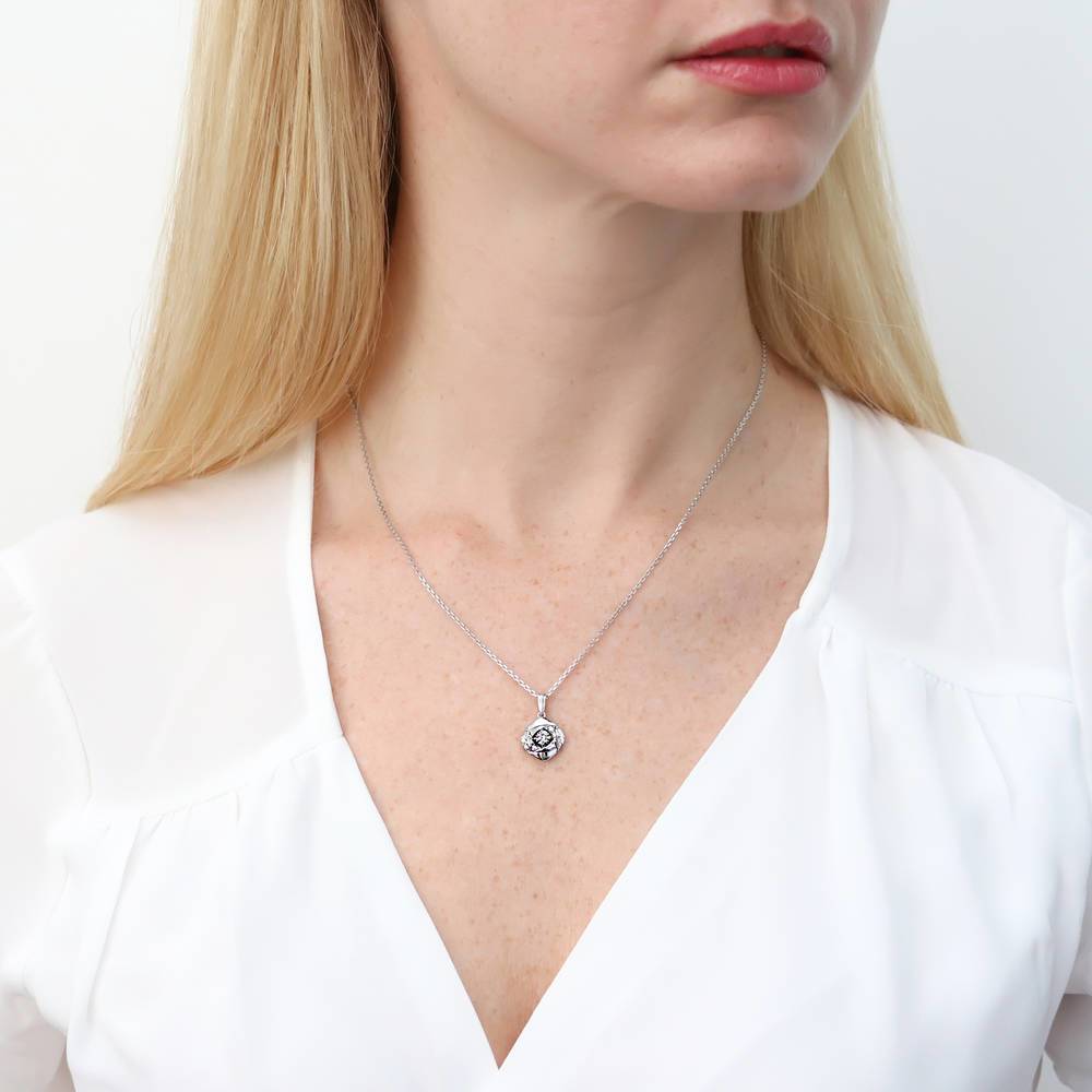 Model wearing Woven CZ Necklace and Earrings Set in Sterling Silver, 9 of 10
