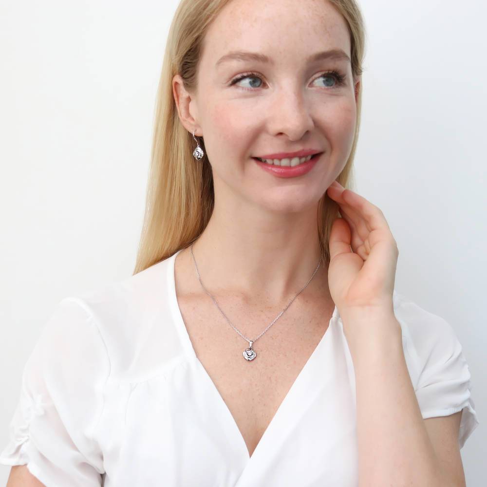 Model wearing Woven CZ Necklace and Earrings Set in Sterling Silver, 3 of 10