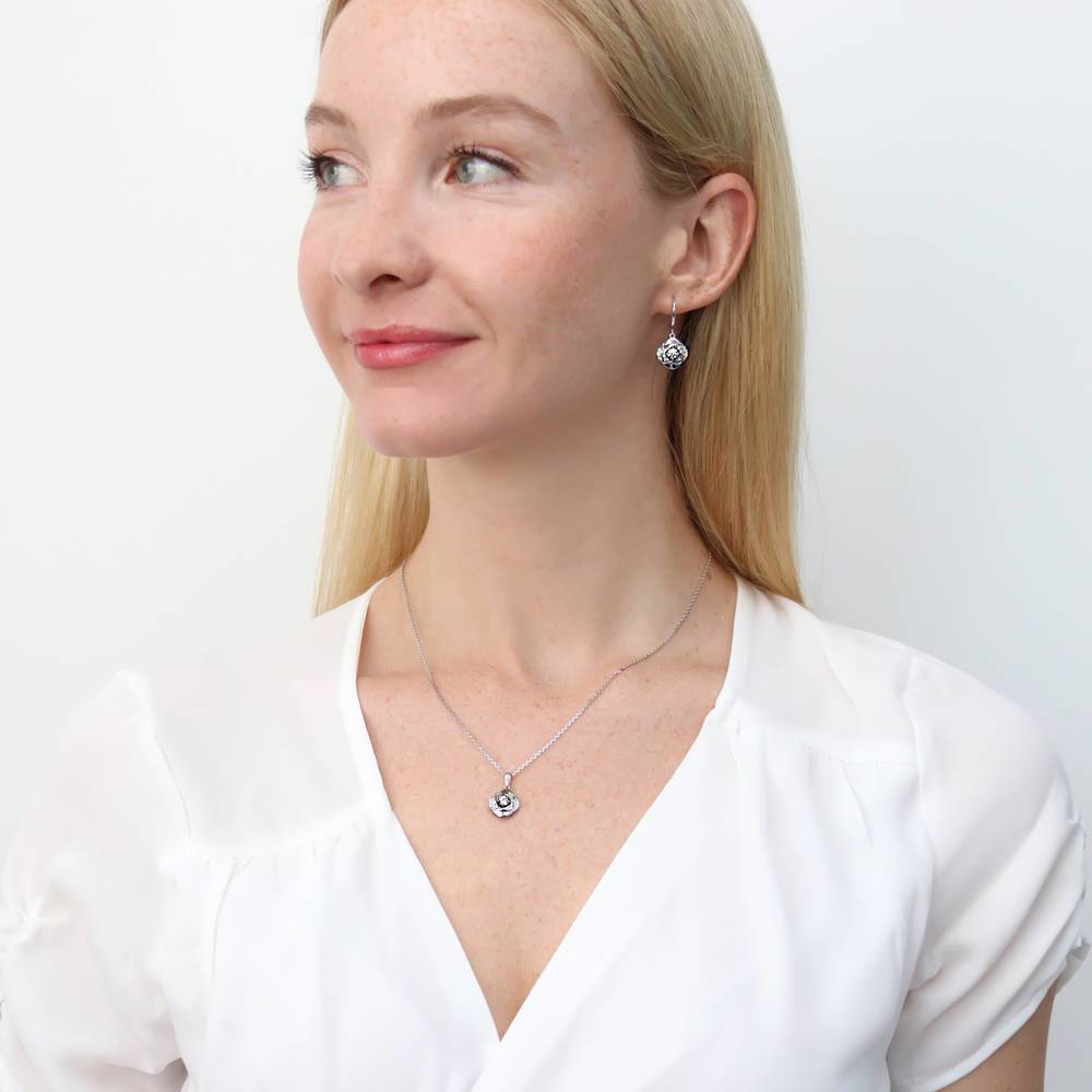 Model wearing Woven CZ Necklace and Earrings Set in Sterling Silver, 2 of 10