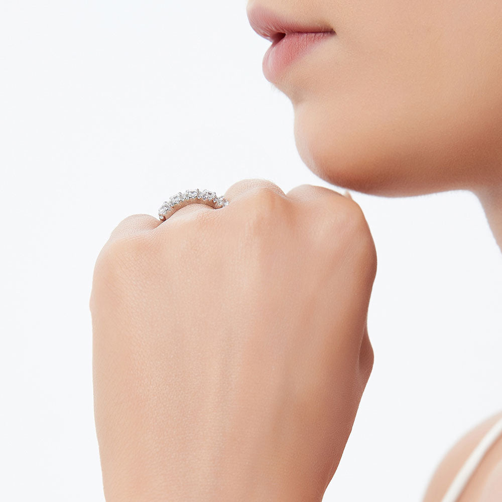 Model wearing 5-Stone CZ Ring in Sterling Silver, 7 of 8