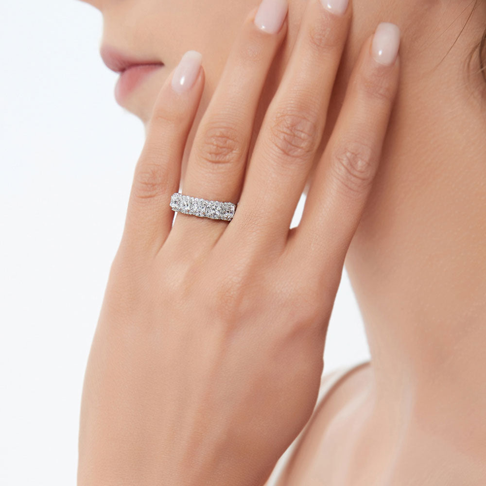 Model wearing 5-Stone CZ Ring in Sterling Silver, 3 of 8