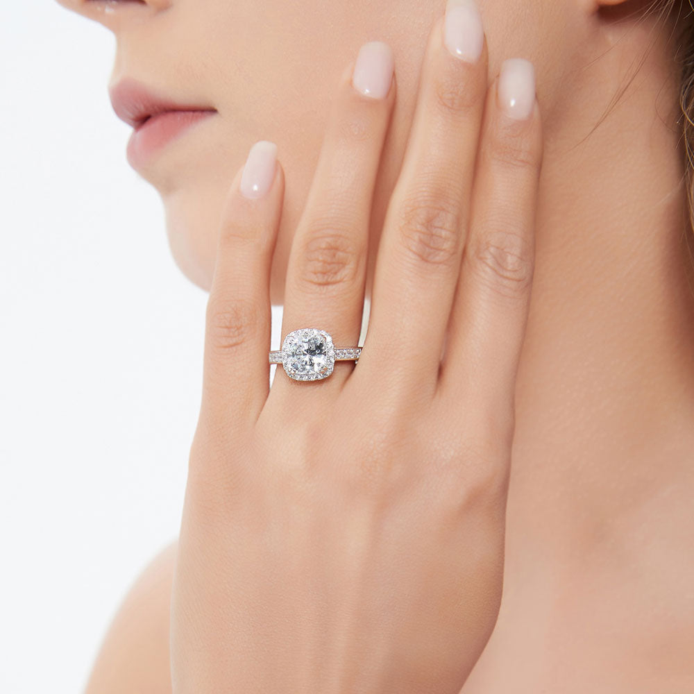 Halo Cushion CZ Ring in Sterling Silver