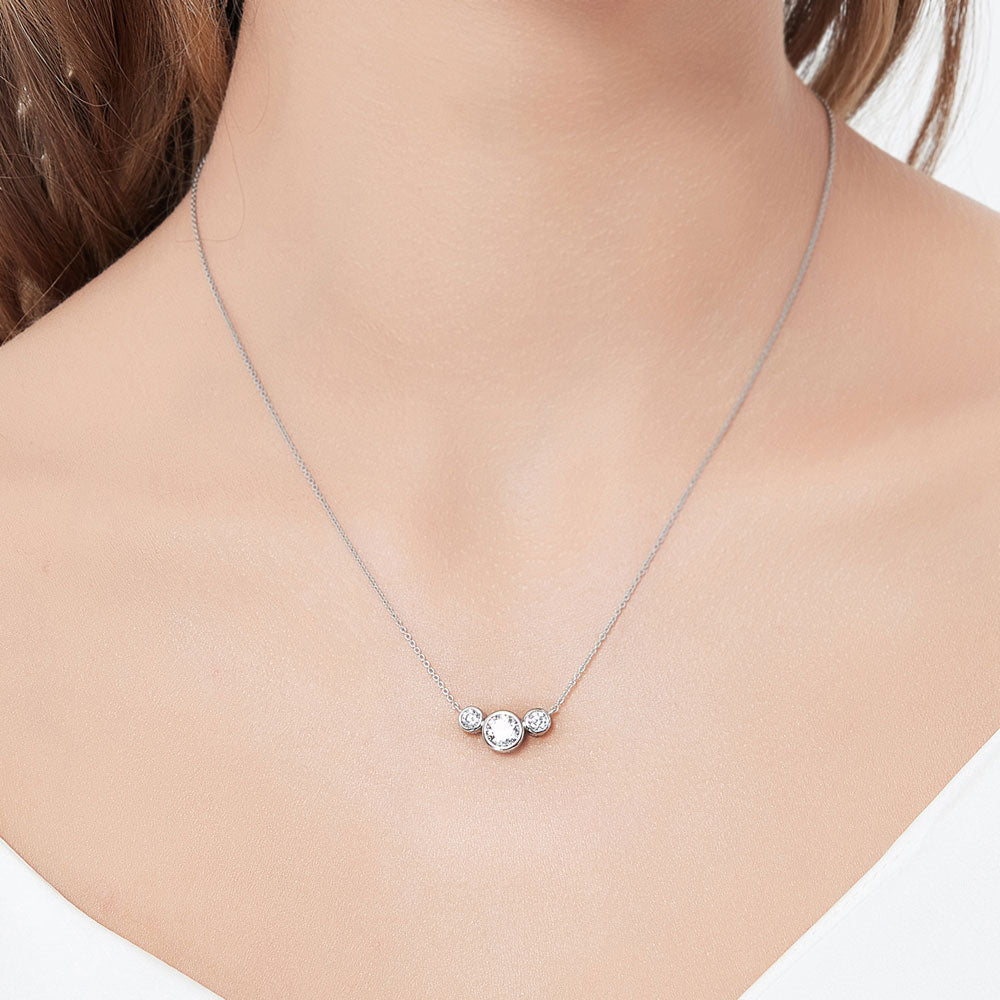 3-Stone Round CZ Pendant Necklace in Sterling Silver