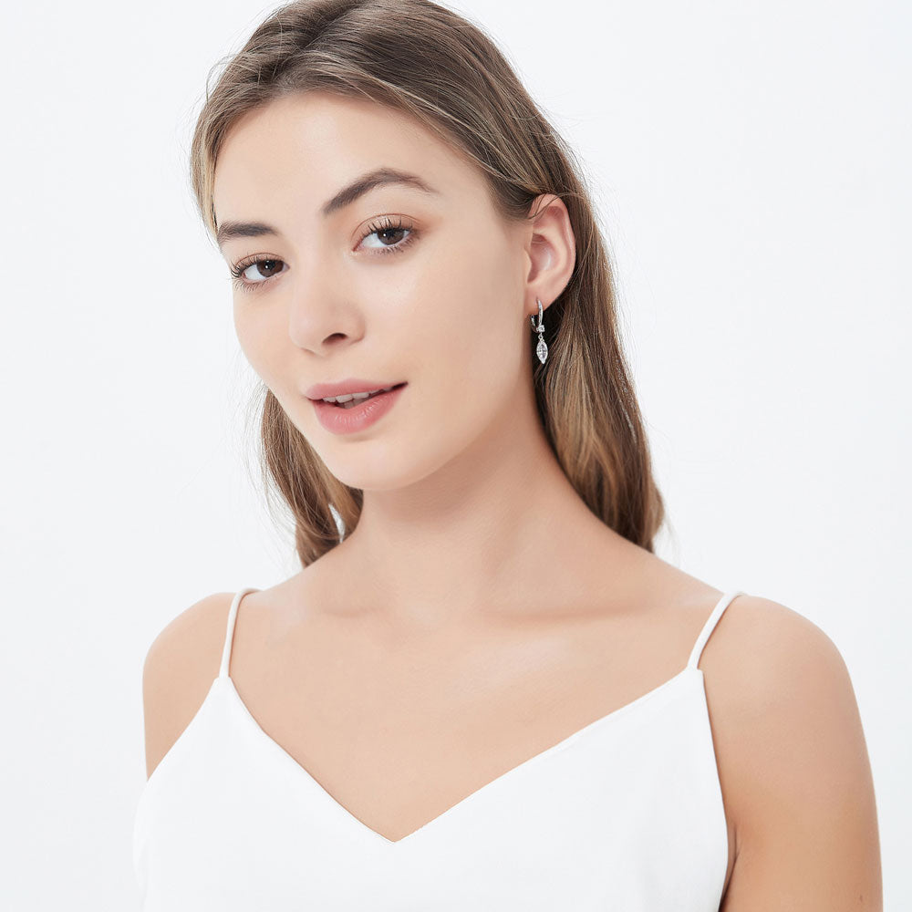 Solitaire 2ct Marquise CZ Leverback Earrings in Sterling Silver