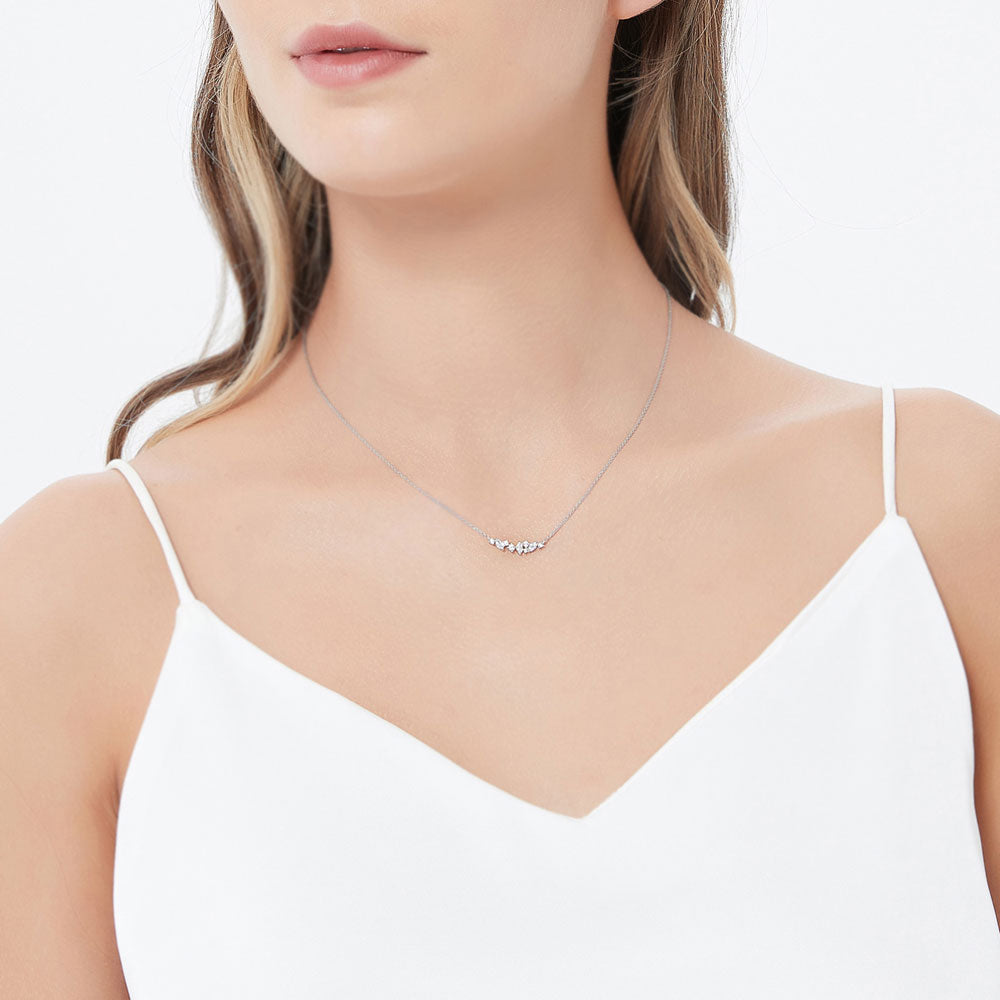 Cluster Bar CZ Necklace in Sterling Silver
