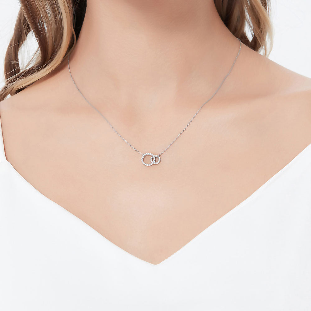 Open Circle Interlocking CZ Pendant Necklace in Sterling Silver