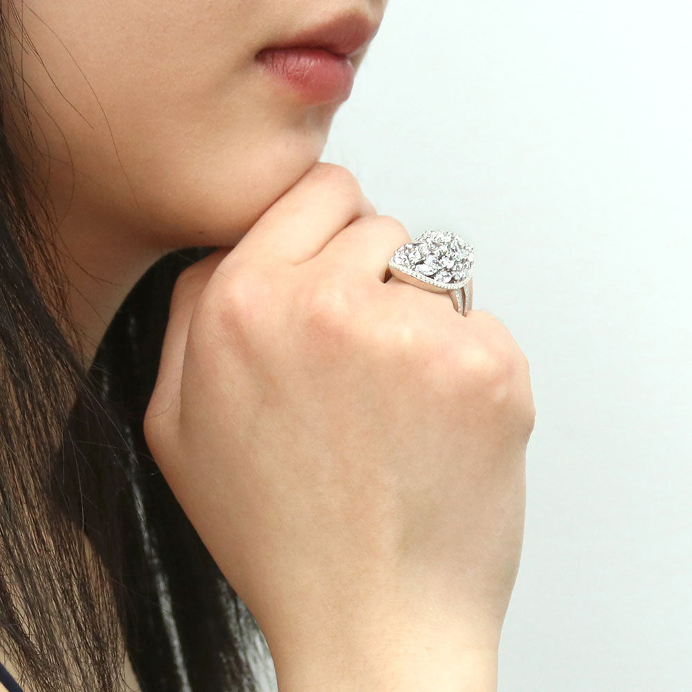 Cluster CZ Statement Split Shank Ring in Sterling Silver
