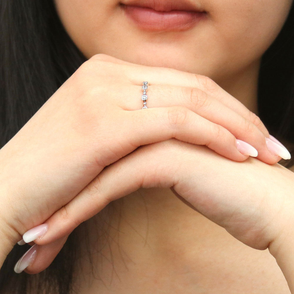 Bubble Bead Bezel CZ Eternity Ring in Sterling Silver