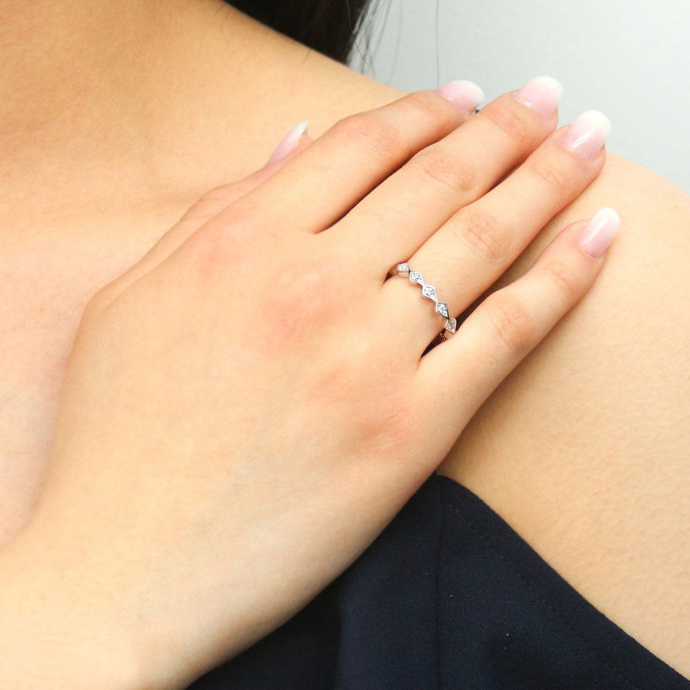 Model wearing CZ Eternity Ring in Sterling Silver, 5 of 6
