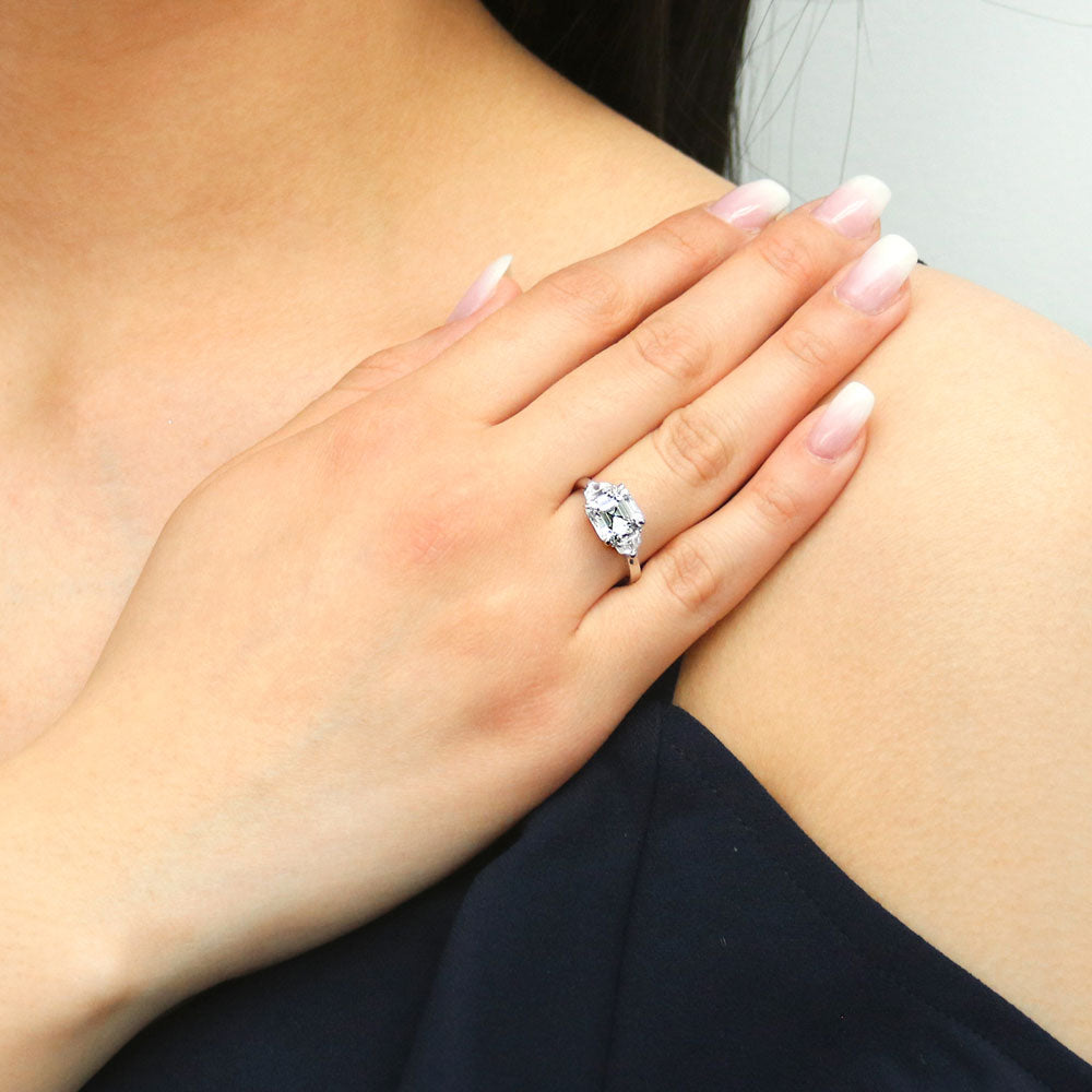 3-Stone Asscher CZ Ring in Sterling Silver