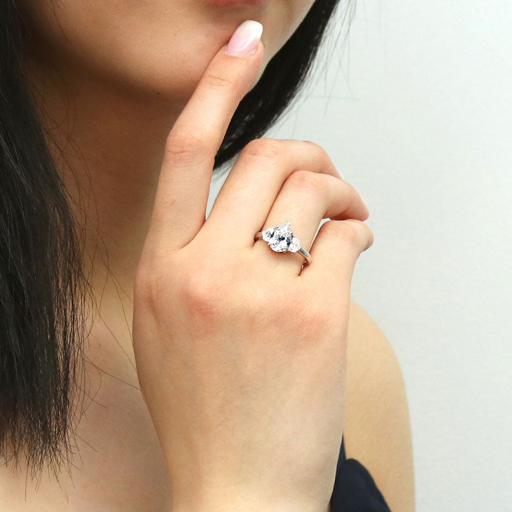 3-Stone 1.8ct Pear CZ Ring in Sterling Silver