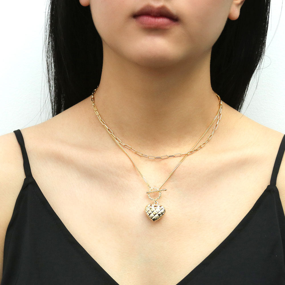 Model wearing Paperclip Heart Chain Necklace in Yellow Gold-Flashed, 2 Piece, 2 of 18
