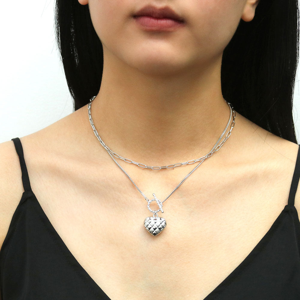 Model wearing Paperclip Disc Chain Necklace in Silver-Tone, 2 Piece, 6 of 14