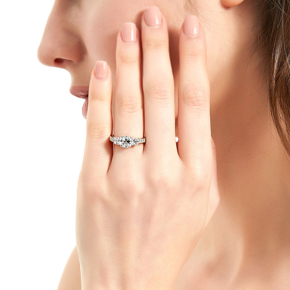 3-Stone 1.6ct Asscher CZ Ring in Sterling Silver