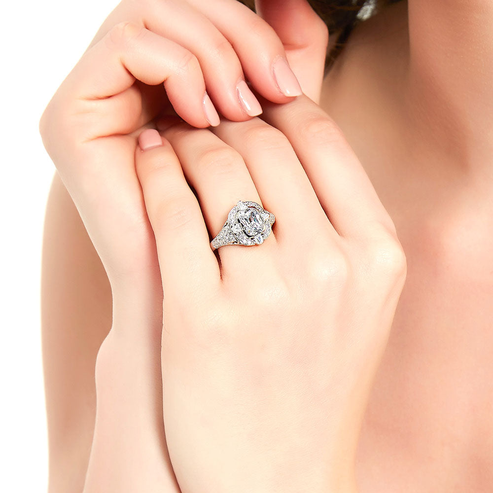 Model wearing Art Deco CZ Statement Ring in Sterling Silver, 3 of 8