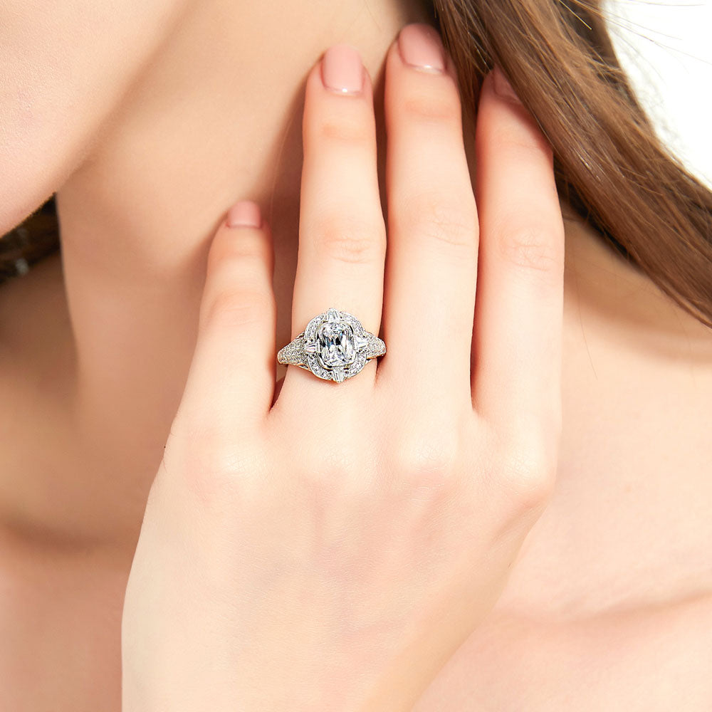 Model wearing Art Deco CZ Statement Ring in Sterling Silver, 2 of 8