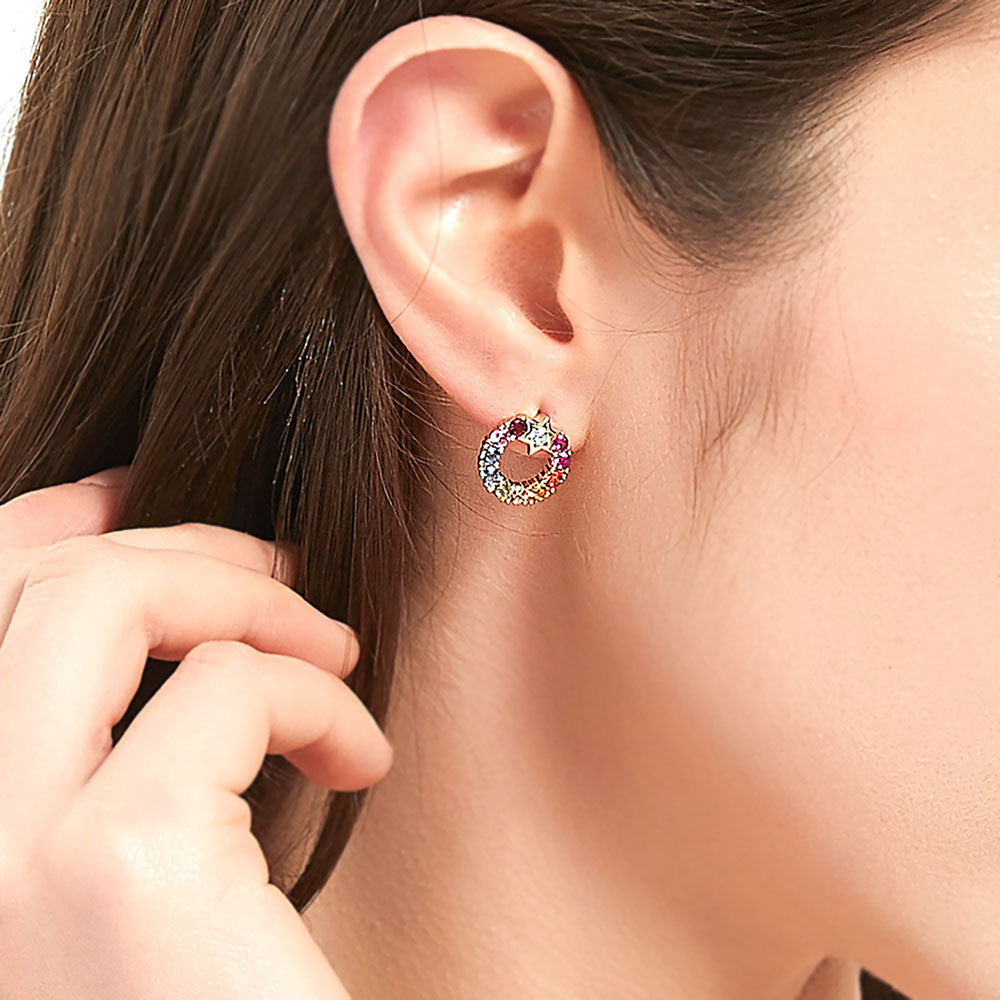 Star Wreath Multi Color CZ Stud Earrings in Sterling Silver