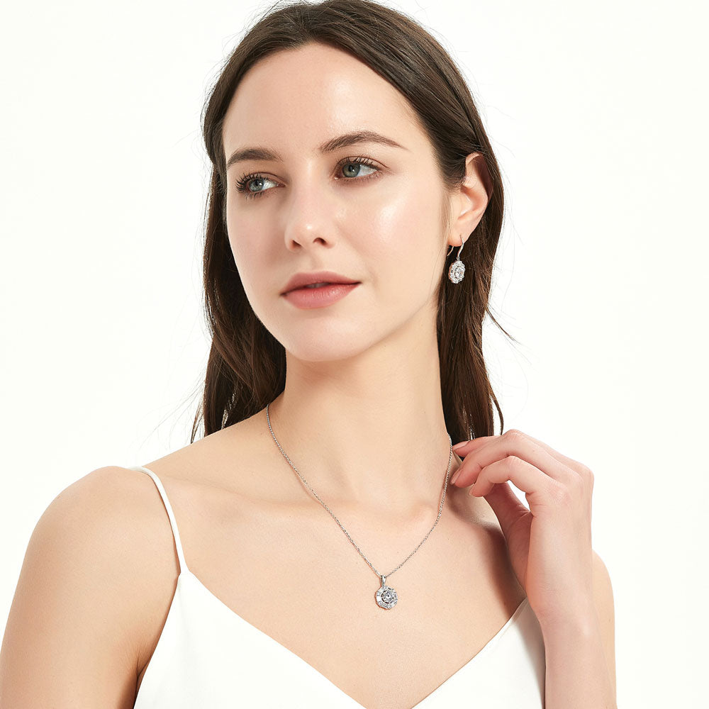 Halo Cable Art Deco CZ Fish Hook Earrings in Sterling Silver