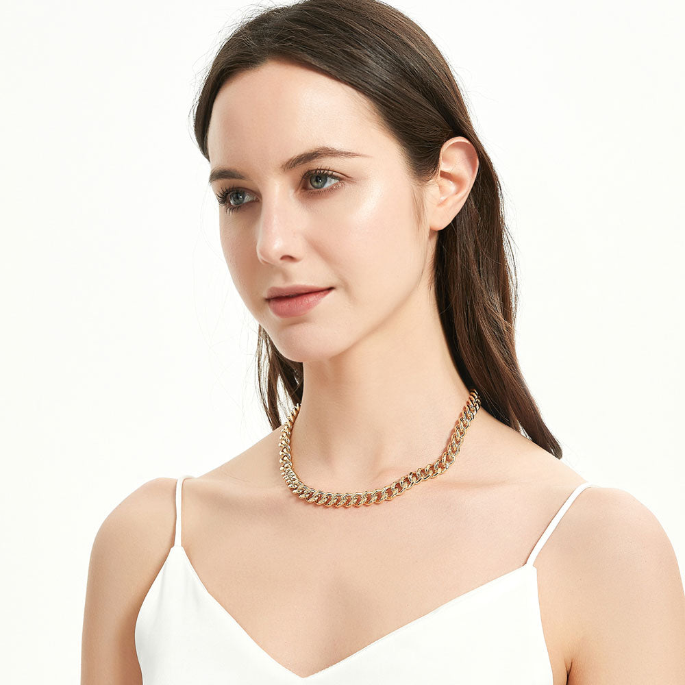 Model wearing Statement Bracelet and Necklace Set in Gold-Tone, 2 Piece, 3 of 10
