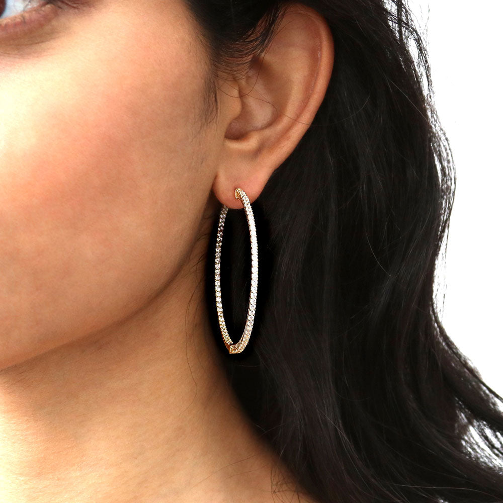 CZ Large Inside-Out Hoop Earrings in Sterling Silver 2"