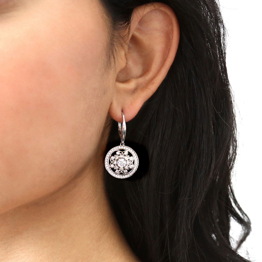 Flower Medallion Filigree CZ Set in Sterling Silver