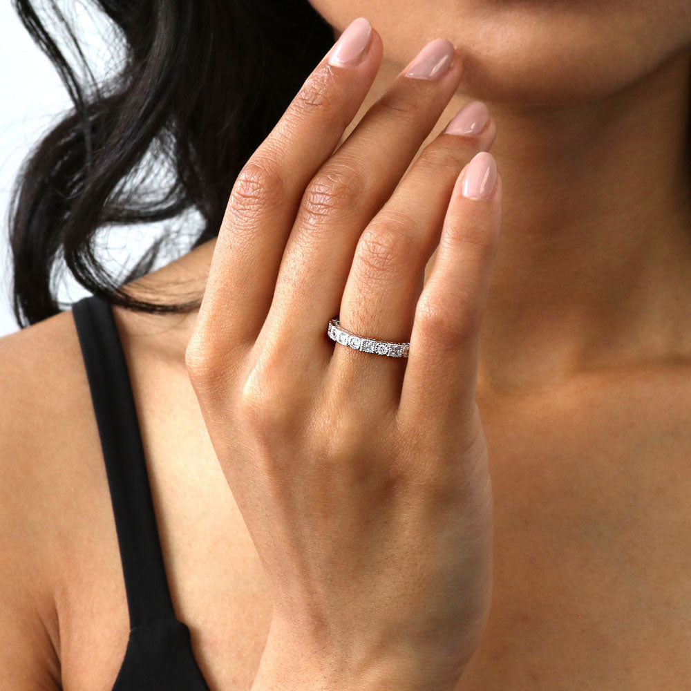 Art Deco Milgrain Bezel Set CZ Eternity Ring in Sterling Silver