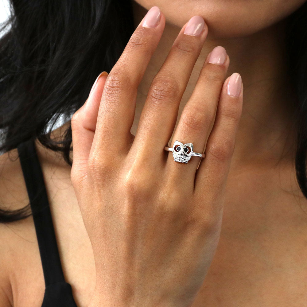 Owl CZ Ring in Sterling Silver