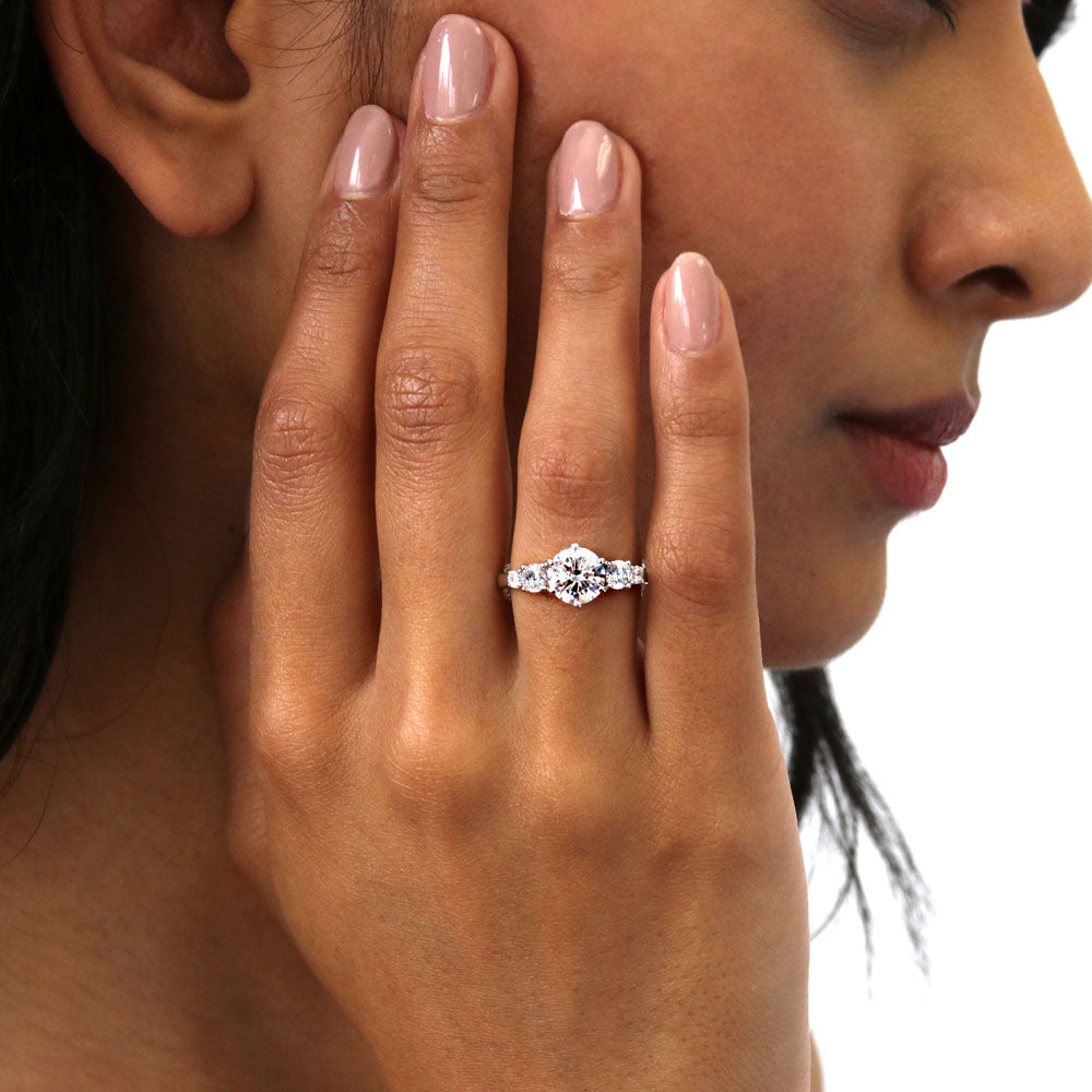 Model wearing 5-Stone CZ Ring in Sterling Silver, 2 of 8