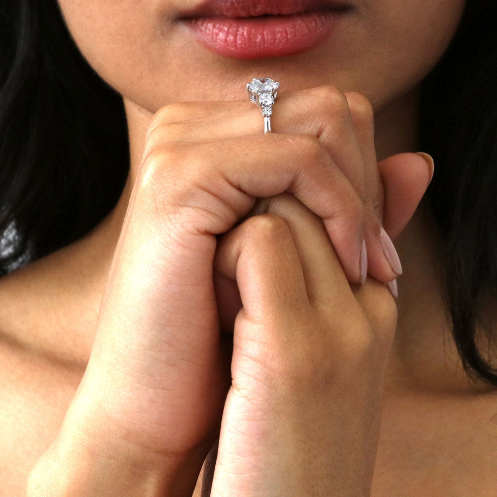 Model wearing 5-Stone CZ Ring in Sterling Silver, 6 of 8