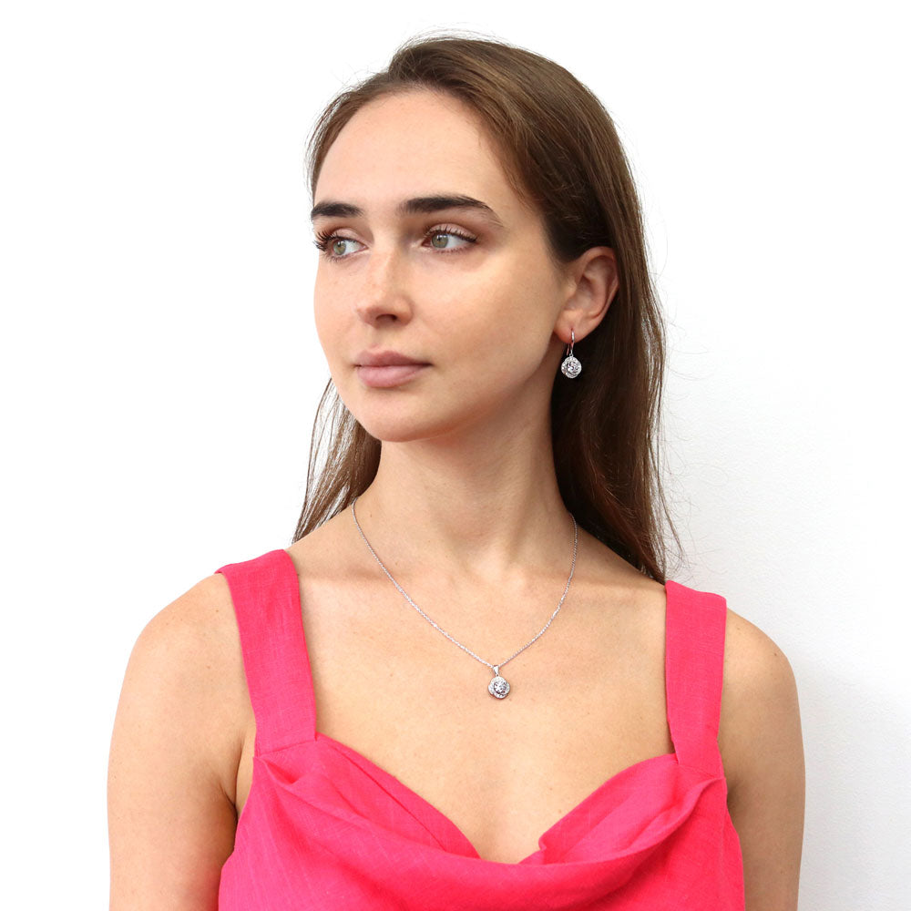 Flower Woven Halo CZ Necklace in Sterling Silver