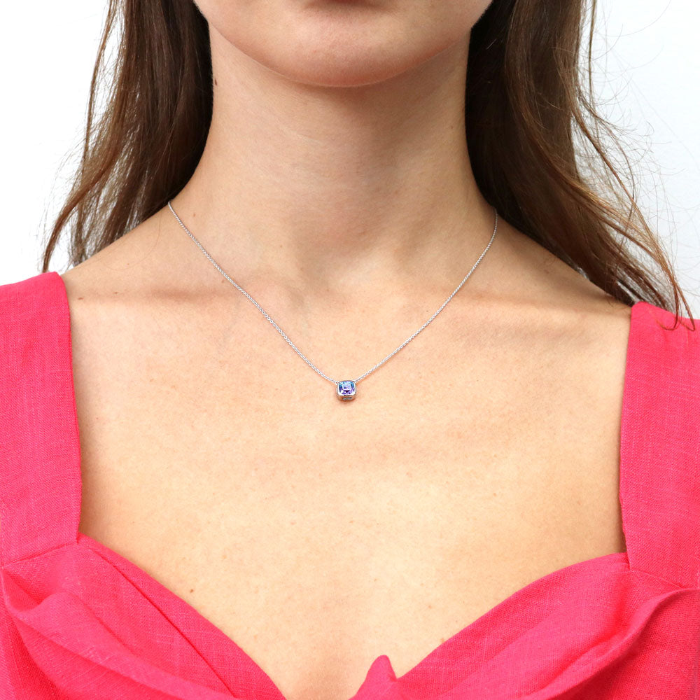 Kaleidoscope Purple Aqua Bezel Set CZ Necklace in Sterling Silver