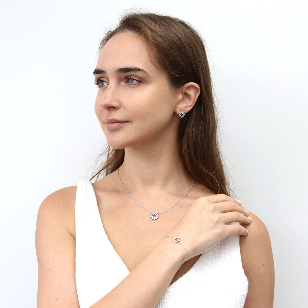 Model wearing Wreath CZ Necklace and Earrings Set in Sterling Silver, 2 of 9