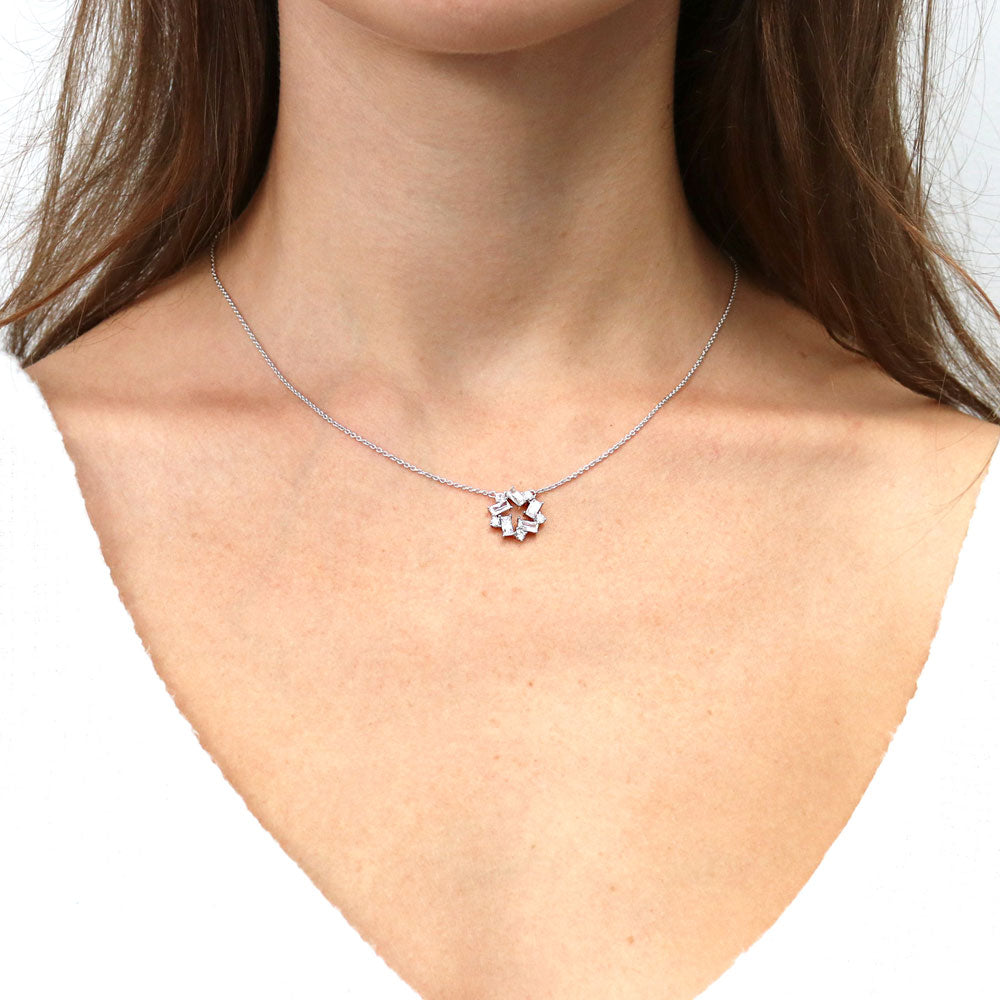 Model wearing Wreath CZ Necklace and Earrings Set in Sterling Silver, 6 of 9