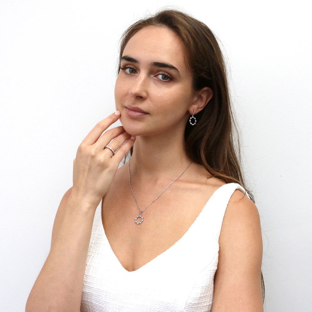 Model wearing Bubble Pave Set CZ Eternity Ring Set in Sterling Silver, 11 of 11
