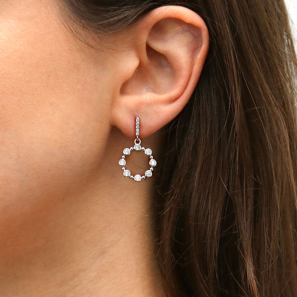 Bubble Open Circle CZ Dangle Earrings in Sterling Silver