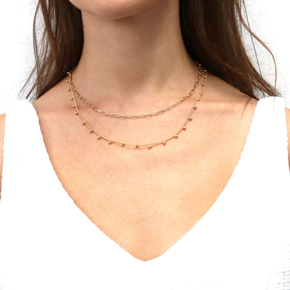 Model wearing Paperclip Heart Chain Necklace in Yellow Gold-Flashed, 2 Piece, 10 of 18