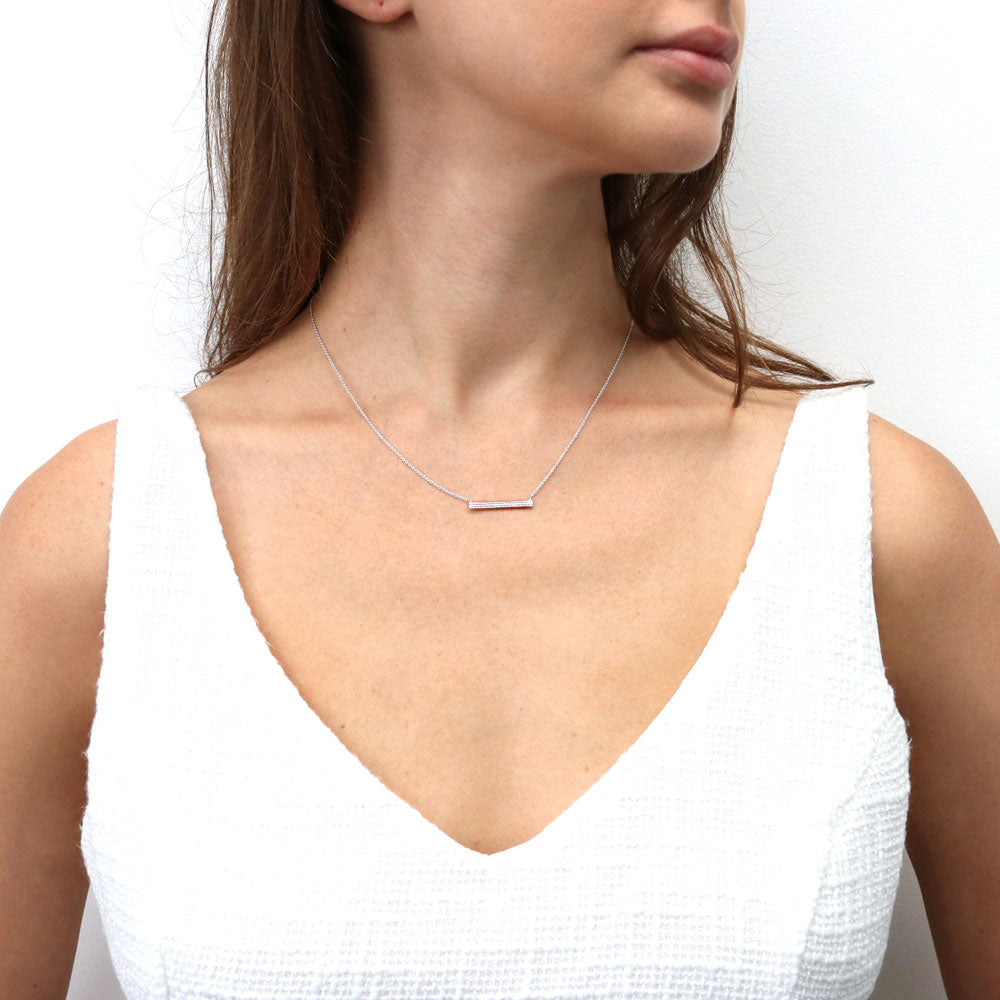 Bar Cable Pendant Necklace in Sterling Silver