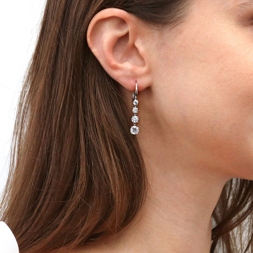 Graduated CZ Leverback Chandelier Earrings in Sterling Silver