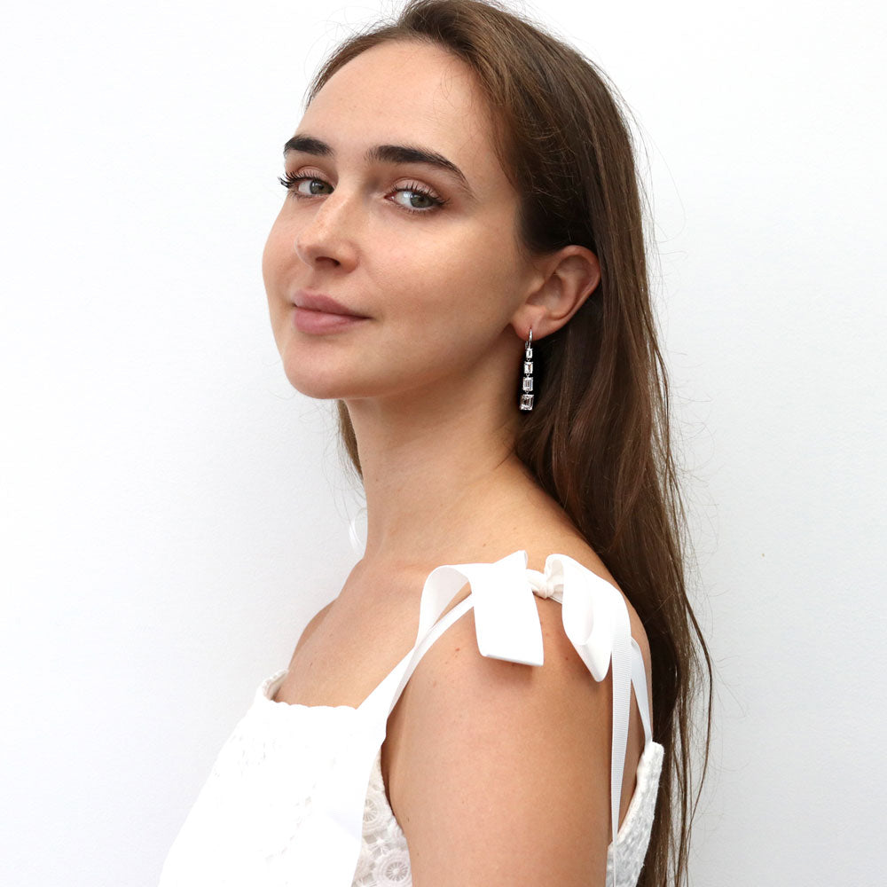 Graduated CZ Leverback Chandelier Earrings in Sterling Silver