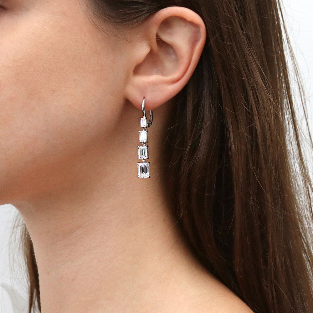 Graduated CZ Leverback Chandelier Earrings in Sterling Silver