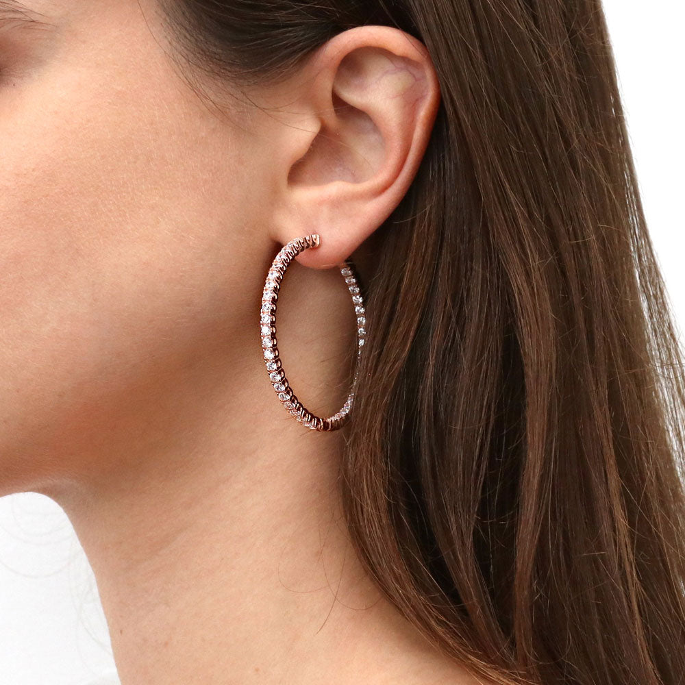 CZ Large Inside-Out Hoop Earrings in Sterling Silver 1.9"